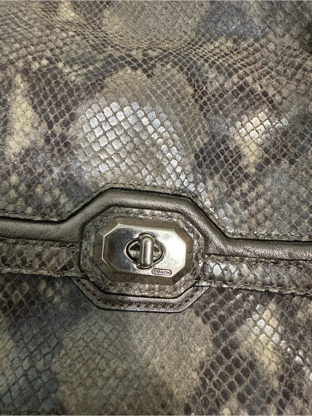 Coach Campbell Snakeskin Embossed Leather Larger Satchel with Top Handles - Picture 8 of 16